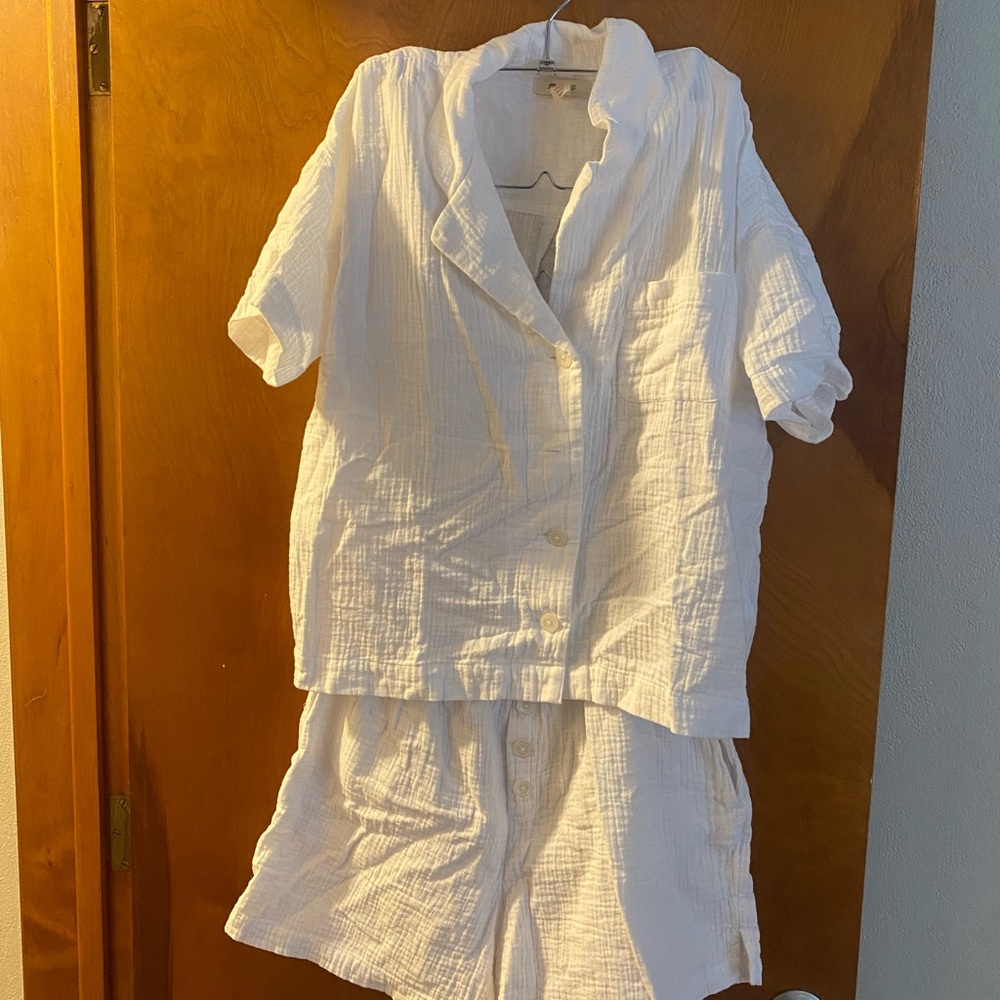 White Button-Up Pajama Set